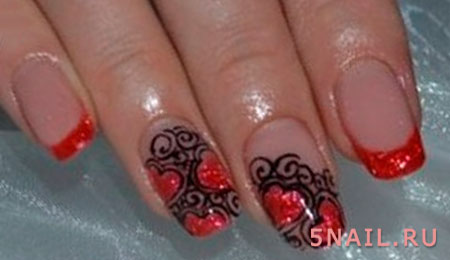 Красный френч с рисунком на квадратных ногтях